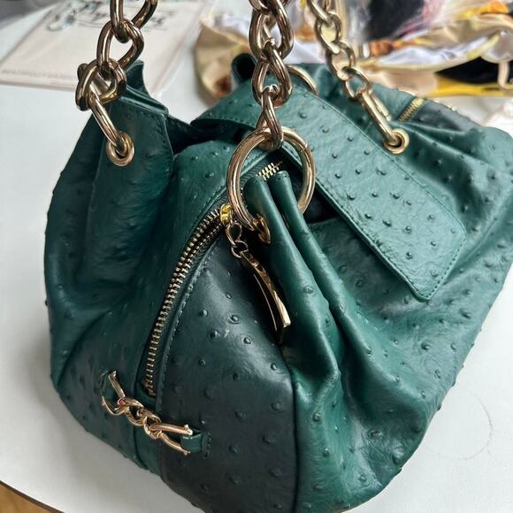 Isabella Adams Green and Gold Ostrich Print Bag - Picture 4 of 8
